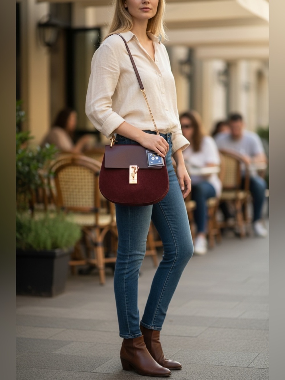 Chloé Small Drew Shoulder Bag - Burgundy Leather & Suede with COA - Authentic ✅ - Picture 2 of 10